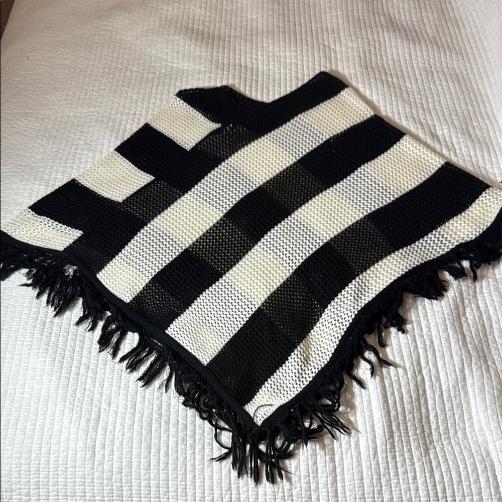 579 Striped Black and White Fringe  top cover  one size